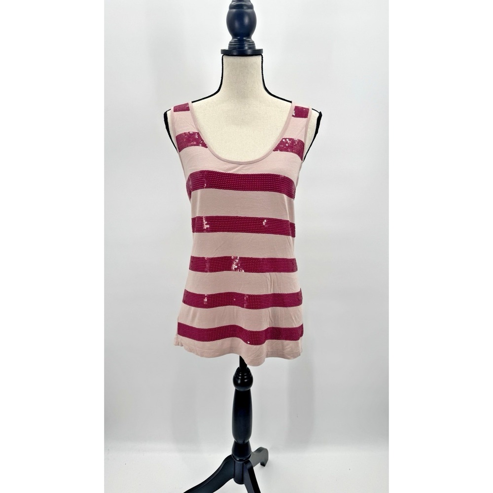 VTG Y2K Anthropologie Mango Striped Sequin Tank Top Medium McBling Rave 2000s